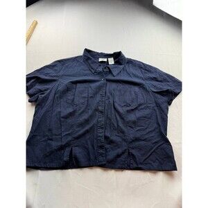 Studio Ease Shirt Top Womens Size 24W Navy Blue Button Up Short Sleeve Cropped